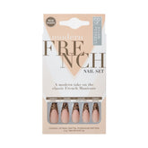 Salon Perfect Modern French press-on nails with a warm pink base and cheetah print French tips, featuring 30 nails, nail glue, and a nail file.